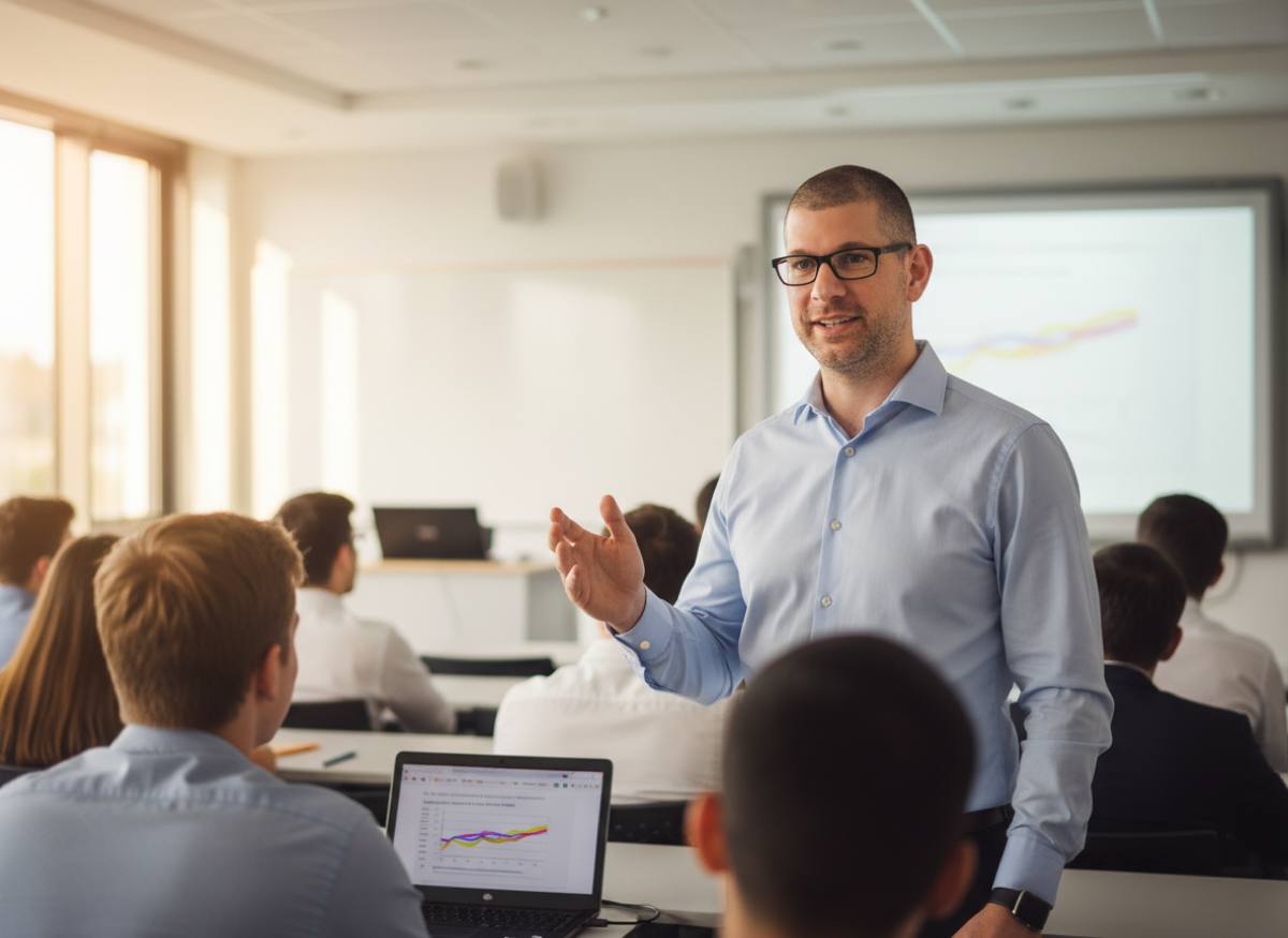 Elliot Rose teaching a class of professionals